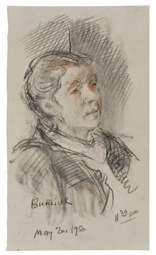 DAVID BURLIUK Three portrait drawings.